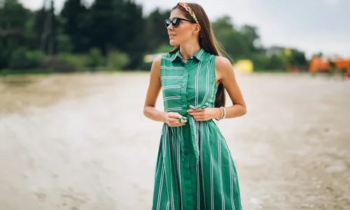 Girl-wearing-green-color-striped-dress
