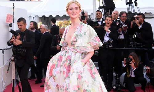 Elle fanning in floral gown