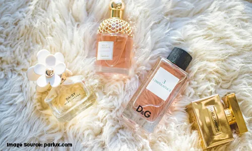 perfumes placed in faux background 